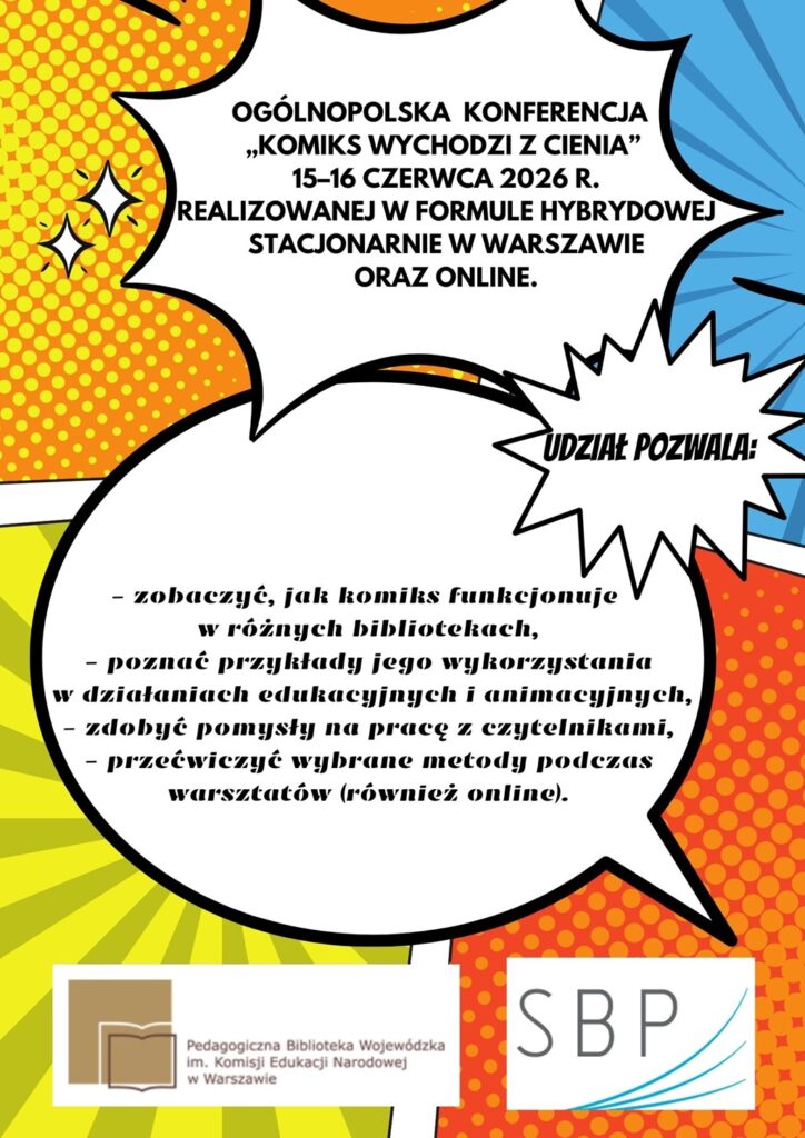 Plakat informujący o konferencji „Komiks wychodzi z cienia”